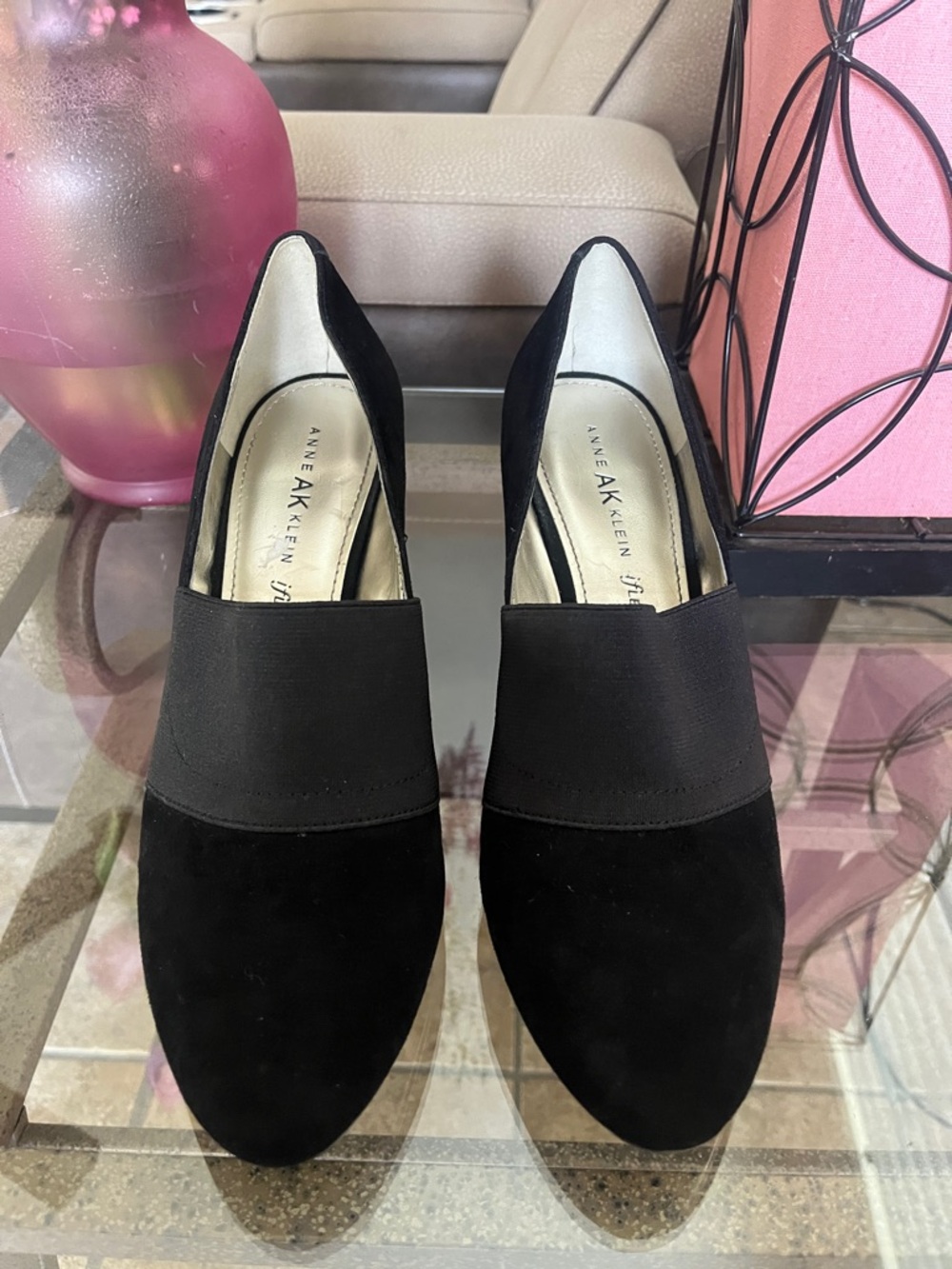 Anne Klein Black Suede Slip-On Loafers